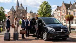 Zakelijke reizigers bij een luxe 8-persoons taxibus in Vianen